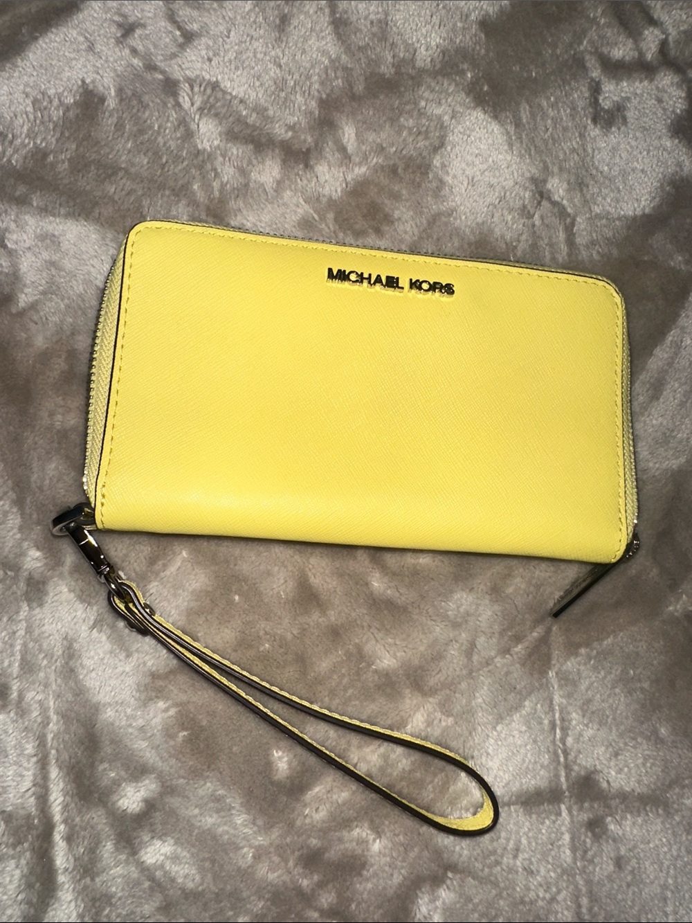 Michael Kors Lemon Yellow Saffiano Zip Wristlet Wallet